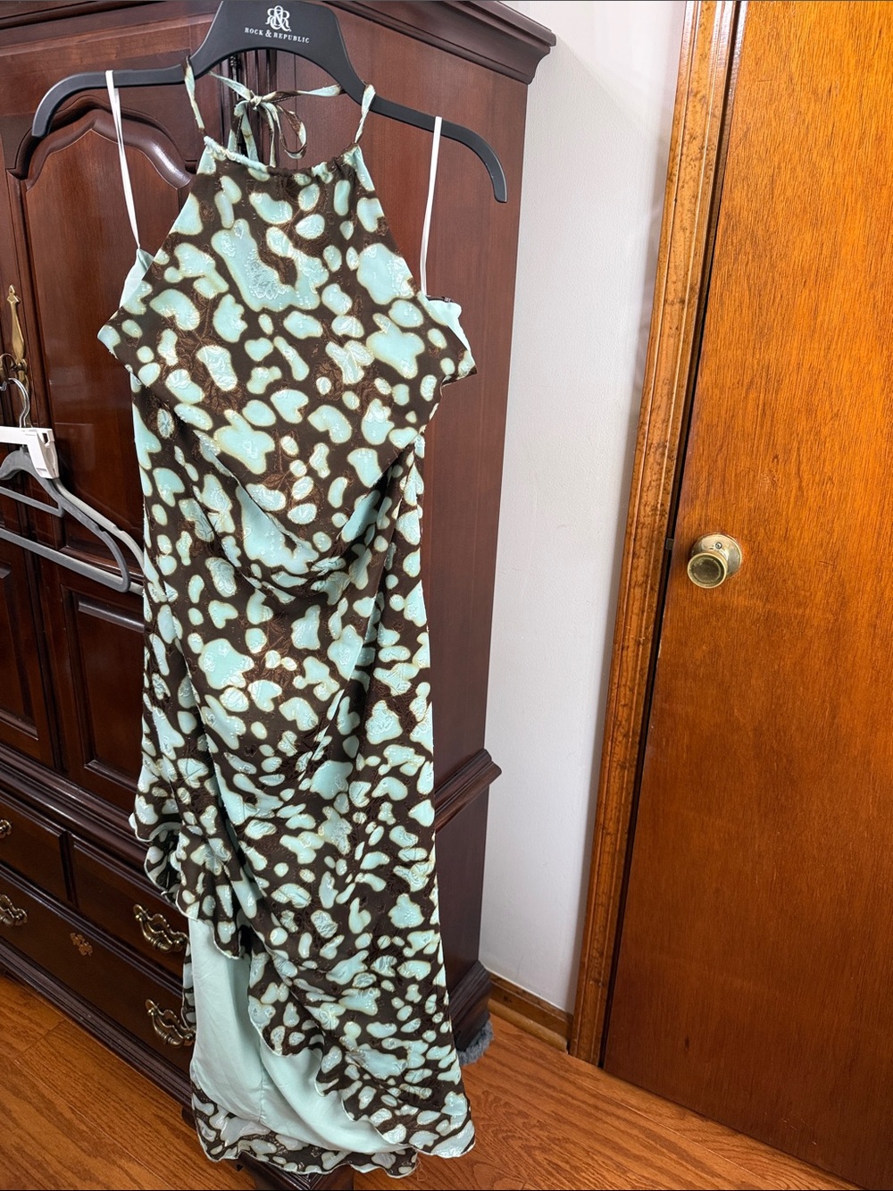 Brown & Mint Halter Maxi Dress - Unknown Brand